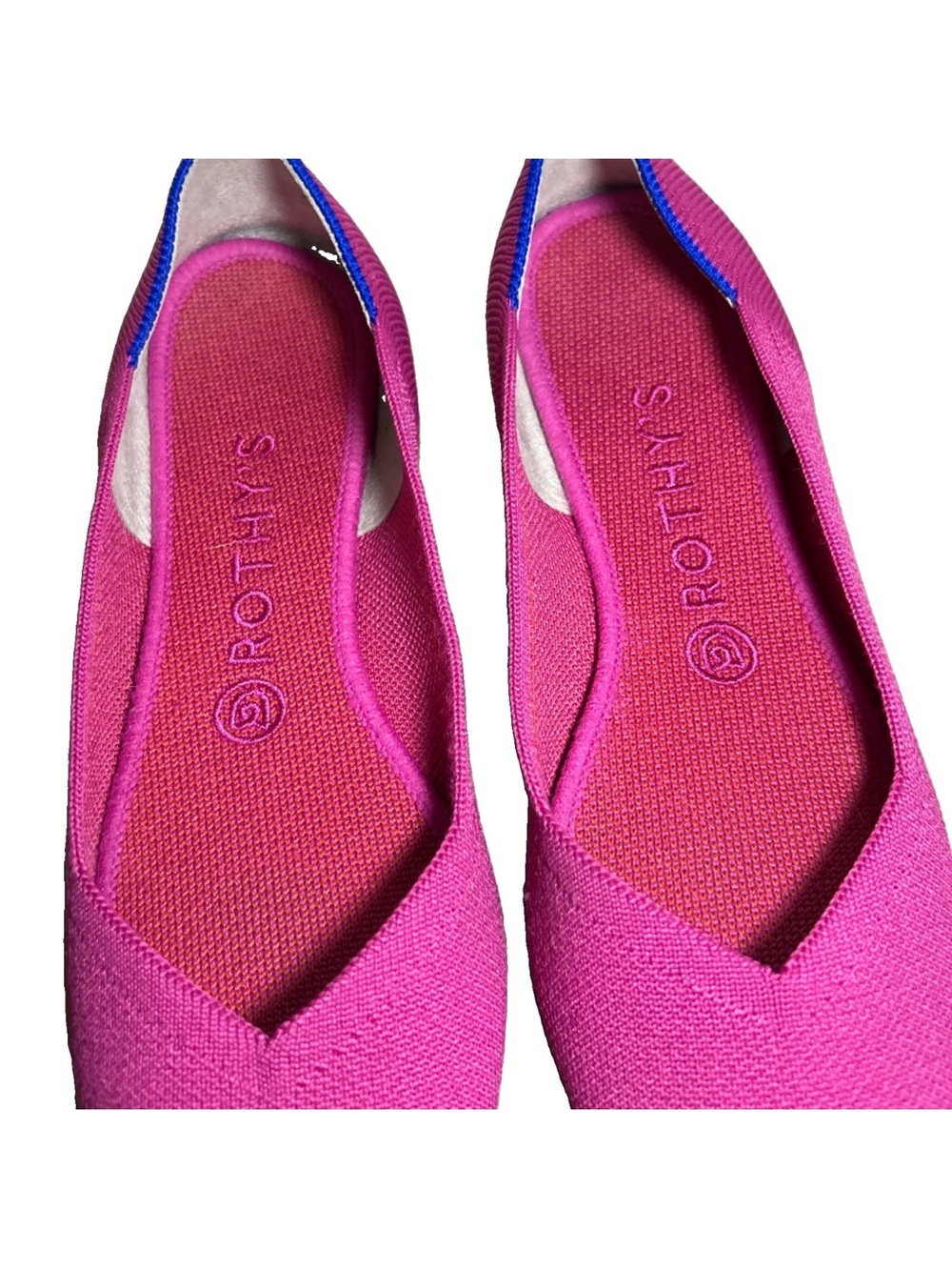 Rothy’s Women’s Knit Slip On Flats Pink & Blue Contrast Trim Pointed Toe Size 9 - Picture 3 of 13
